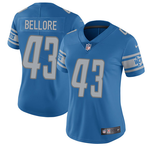 Women's Nike Detroit Lions #43 Nick Bellore Blue Team Color Vapor Untouchable Elite Player NFL Jersey