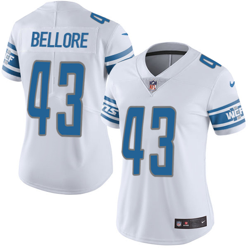 Women's Nike Detroit Lions #43 Nick Bellore White Vapor Untouchable Elite Player NFL Jersey