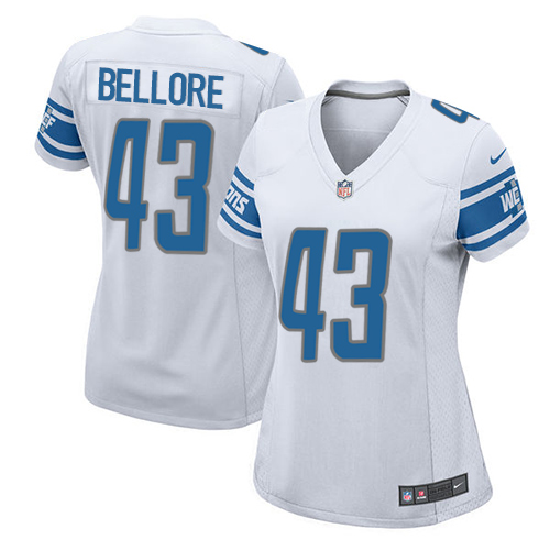 Women's Nike Detroit Lions #43 Nick Bellore Game White NFL Jersey