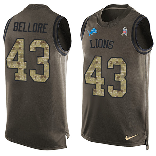 Men's Nike Detroit Lions #43 Nick Bellore Limited Green Salute to Service Tank Top NFL Jersey