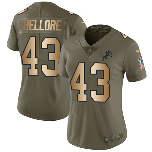 Women's Nike Detroit Lions #43 Nick Bellore Limited Olive/Gold Salute to Service NFL Jersey