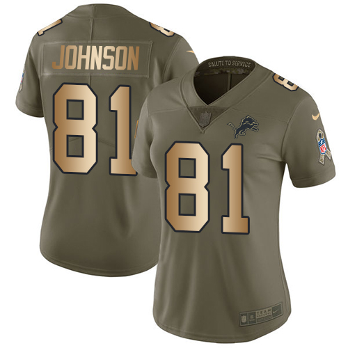 Women's Nike Detroit Lions #81 Calvin Johnson Limited Olive/Gold Salute to Service NFL Jersey