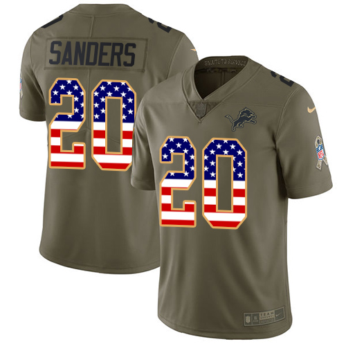 Men's Nike Detroit Lions #20 Barry Sanders Limited Olive/USA Flag Salute to Service NFL Jersey