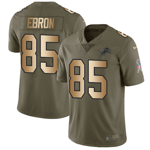 Men's Nike Detroit Lions #85 Eric Ebron Limited Olive/Gold Salute to Service NFL Jersey