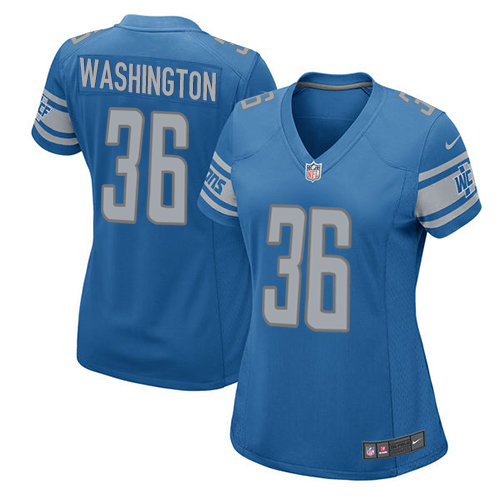 Women's Nike Detroit Lions #36 Dwayne Washington Game Blue Team Color NFL Jersey