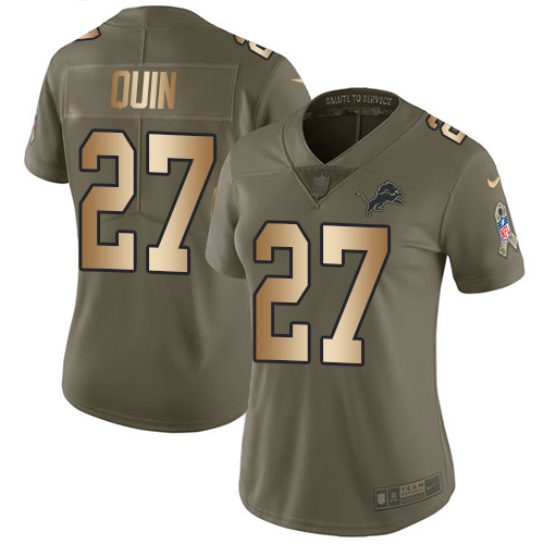 Women's Nike Detroit Lions #27 Glover Quin Limited Olive/Gold Salute to Service NFL Jersey