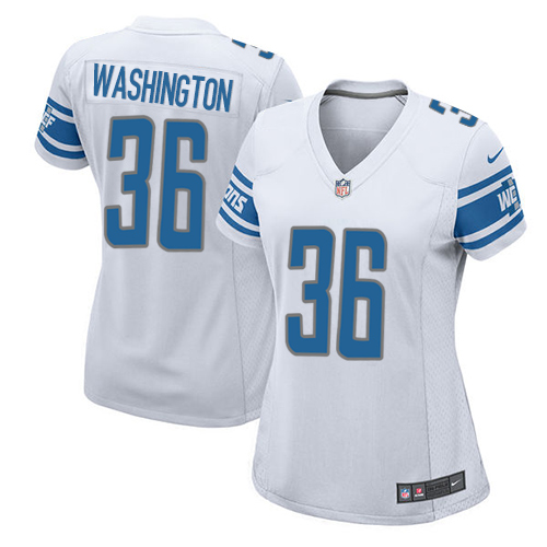 Women's Nike Detroit Lions #36 Dwayne Washington Game White NFL Jersey