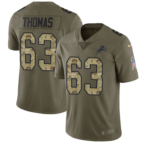 Men's Nike Detroit Lions #63 Brandon Thomas Limited Olive/Camo Salute to Service NFL Jersey