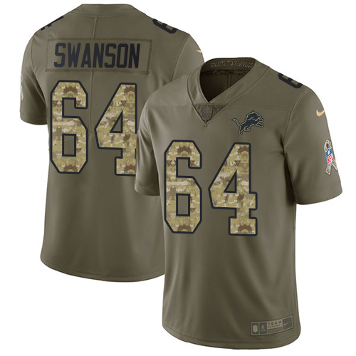 Men's Nike Detroit Lions #64 Travis Swanson Limited Olive/Camo Salute to Service NFL Jersey