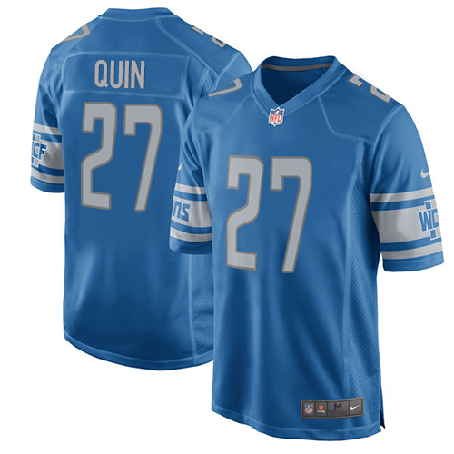 Men's Nike Detroit Lions #27 Glover Quin Game Blue Team Color NFL Jersey