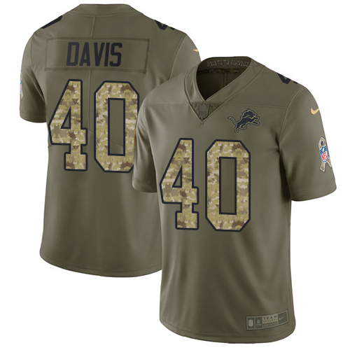 Men's Nike Detroit Lions #40 Jarrad Davis Limited Olive/Camo Salute to Service NFL Jersey