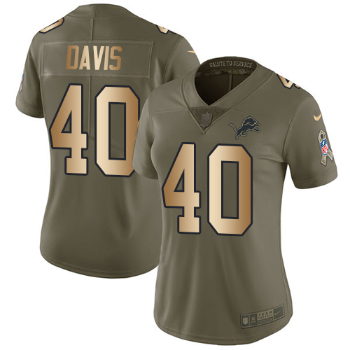 Women's Nike Detroit Lions #40 Jarrad Davis Limited Olive/Gold Salute to Service NFL Jersey
