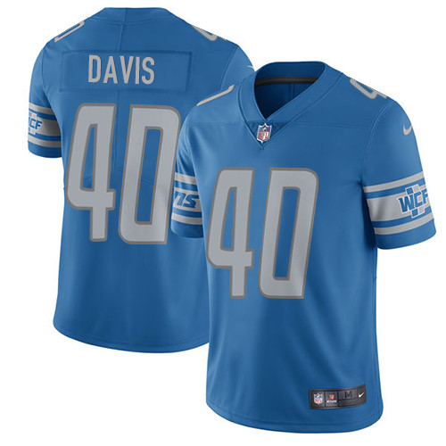 Men's Nike Detroit Lions #40 Jarrad Davis Blue Team Color Vapor Untouchable Limited Player NFL Jersey