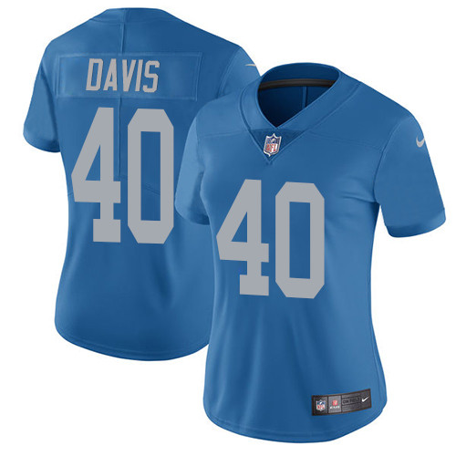 Women's Nike Detroit Lions #40 Jarrad Davis Blue Alternate Vapor Untouchable Elite Player NFL Jersey