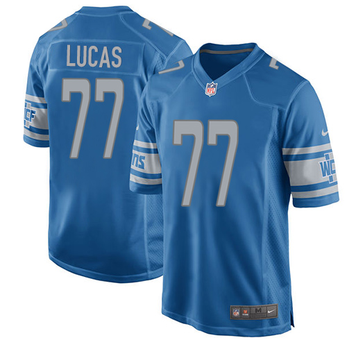 Men's Nike Detroit Lions #77 Cornelius Lucas Game Blue Team Color NFL Jersey