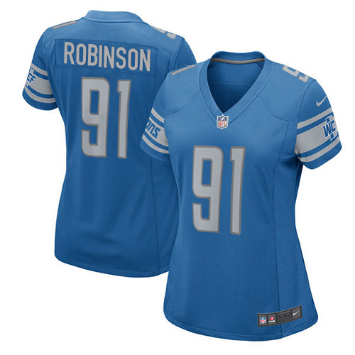 Women's Nike Detroit Lions #91 A'Shawn Robinson Game Blue Team Color NFL Jersey