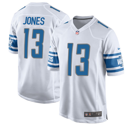 Men's Nike Detroit Lions #13 T.J. Jones Game White NFL Jersey