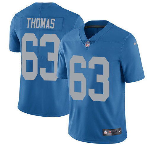 Men's Nike Detroit Lions #63 Brandon Thomas Blue Alternate Vapor Untouchable Limited Player NFL Jersey