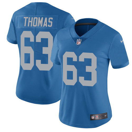 Women's Nike Detroit Lions #63 Brandon Thomas Blue Alternate Vapor Untouchable Elite Player NFL Jersey