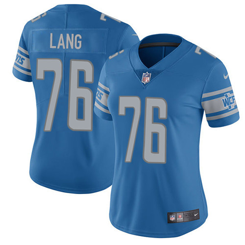 Women's Nike Detroit Lions #76 T.J. Lang Blue Team Color Vapor Untouchable Elite Player NFL Jersey