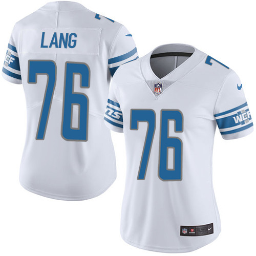 Women's Nike Detroit Lions #76 T.J. Lang White Vapor Untouchable Elite Player NFL Jersey