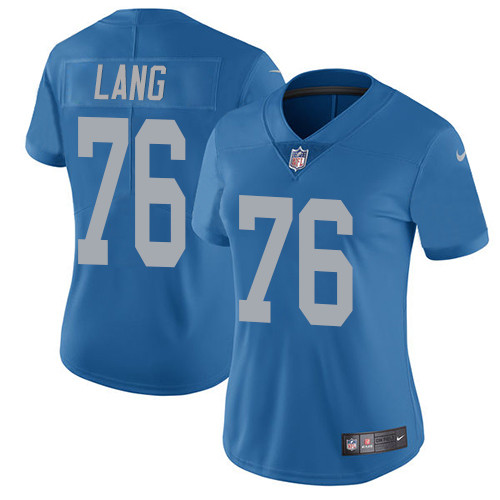 Women's Nike Detroit Lions #76 T.J. Lang Blue Alternate Vapor Untouchable Elite Player NFL Jersey