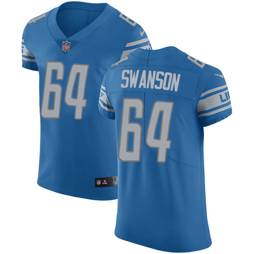Men's Nike Detroit Lions #64 Travis Swanson Blue Team Color Vapor Untouchable Elite Player NFL Jersey
