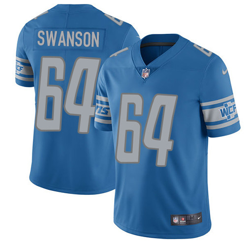 Men's Nike Detroit Lions #64 Travis Swanson Blue Team Color Vapor Untouchable Limited Player NFL Jersey