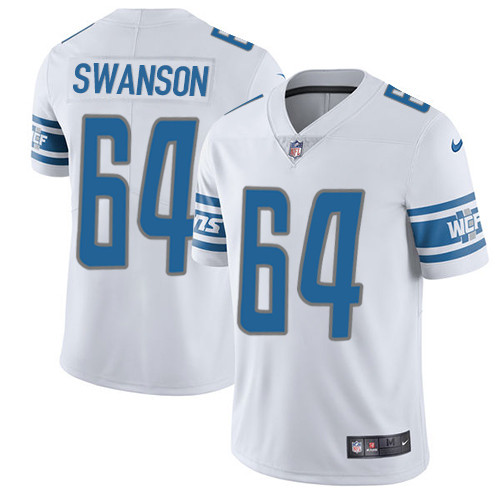 Men's Nike Detroit Lions #64 Travis Swanson White Vapor Untouchable Limited Player NFL Jersey