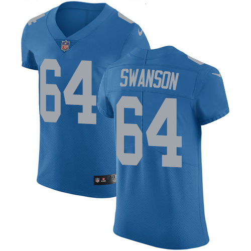 Men's Nike Detroit Lions #64 Travis Swanson Elite Blue Alternate NFL Jersey