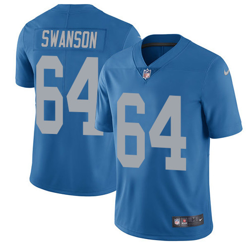 Men's Nike Detroit Lions #64 Travis Swanson Blue Alternate Vapor Untouchable Limited Player NFL Jersey