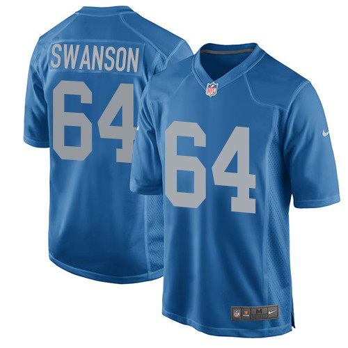 Men's Nike Detroit Lions #64 Travis Swanson Game Blue Alternate NFL Jersey
