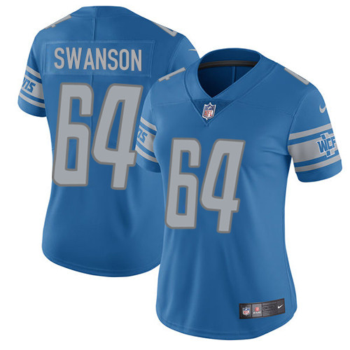 Women's Nike Detroit Lions #64 Travis Swanson Blue Team Color Vapor Untouchable Elite Player NFL Jersey