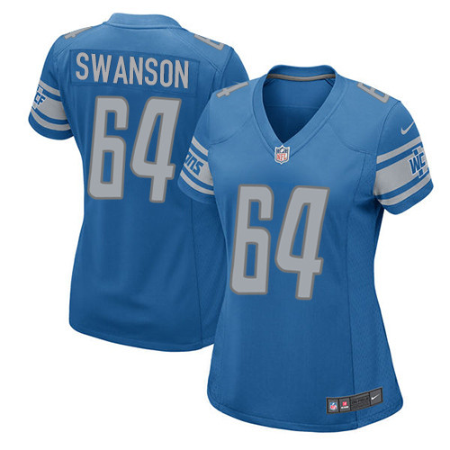 Women's Nike Detroit Lions #64 Travis Swanson Game Blue Team Color NFL Jersey