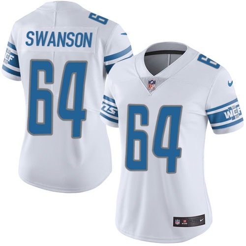 Women's Nike Detroit Lions #64 Travis Swanson White Vapor Untouchable Elite Player NFL Jersey