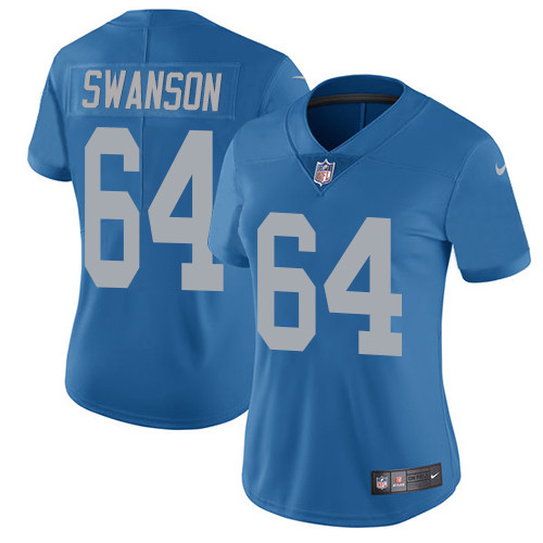 Women's Nike Detroit Lions #64 Travis Swanson Blue Alternate Vapor Untouchable Elite Player NFL Jersey