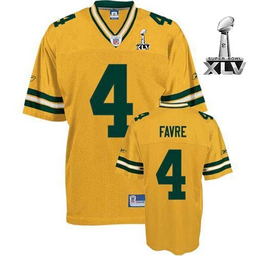 Reebok Green Bay Packers #4 Brett Favre Yellow 2011 Super Bowl XLV Authentic Throwback NFL Jersey