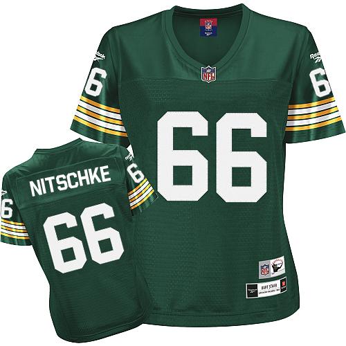 Reebok Green Bay Packers #66 Ray Nitschke Green Women's Throwback Team Color Replica NFL Jersey