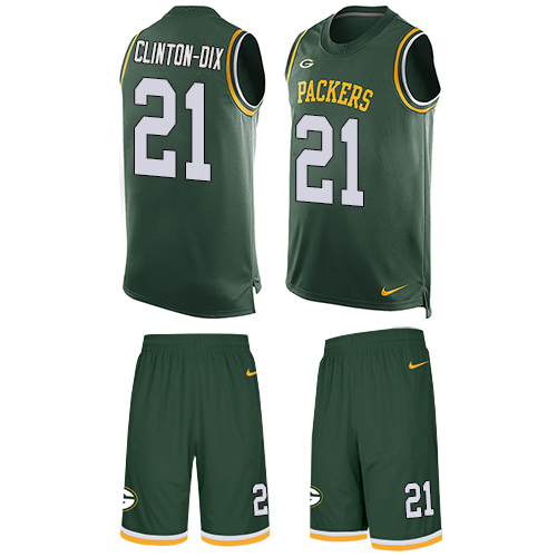 Men's Nike Green Bay Packers #21 Ha Ha Clinton-Dix Limited Green Tank Top Suit NFL Jersey