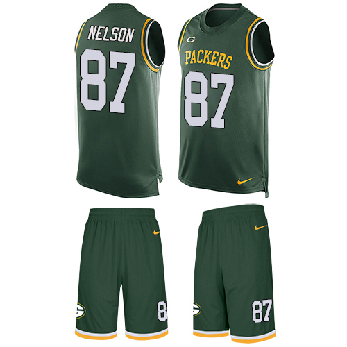Men's Nike Green Bay Packers #87 Jordy Nelson Limited Green Tank Top Suit NFL Jersey
