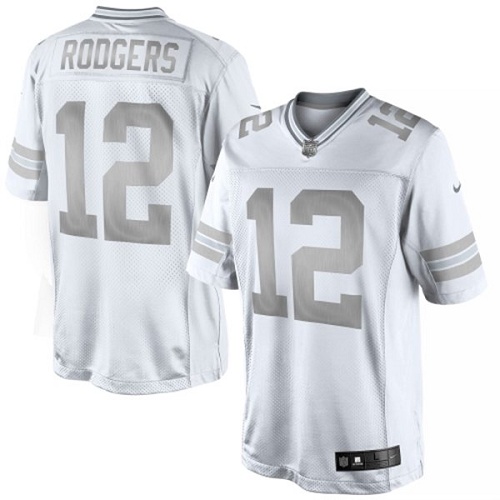 Men's Nike Green Bay Packers #12 Aaron Rodgers Limited White Platinum NFL Jersey