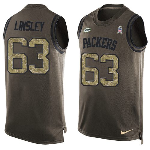 Men's Nike Green Bay Packers #63 Corey Linsley Limited Green Salute to Service Tank Top NFL Jersey