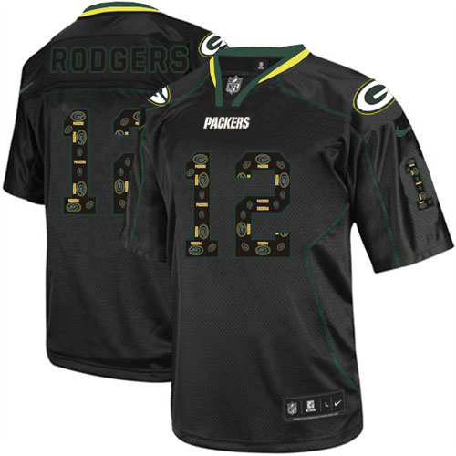 Men's Nike Green Bay Packers #12 Aaron Rodgers Elite New Lights Out Black NFL Jersey