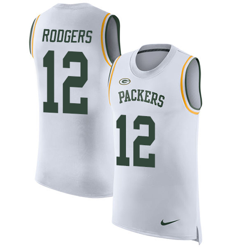Men's Nike Green Bay Packers #12 Aaron Rodgers White Rush Player Name & Number Tank Top NFL Jersey