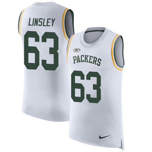 Men's Nike Green Bay Packers #63 Corey Linsley White Rush Player Name & Number Tank Top NFL Jersey