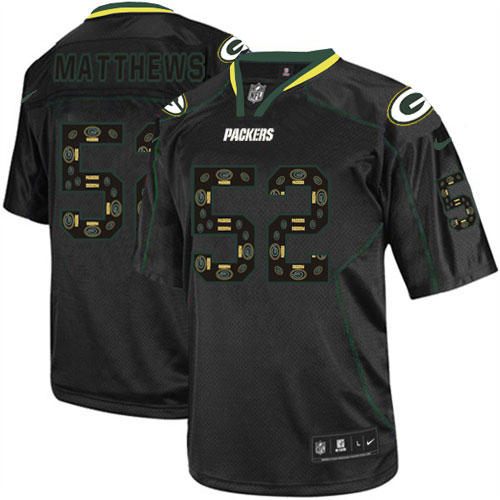 Men's Nike Green Bay Packers #52 Clay Matthews Elite New Lights Out Black NFL Jersey