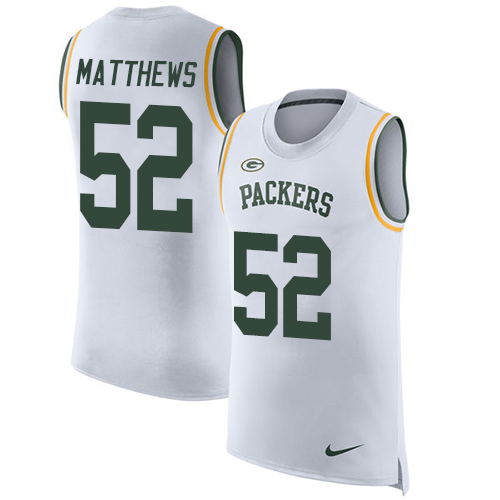 Men's Nike Green Bay Packers #52 Clay Matthews White Rush Player Name & Number Tank Top NFL Jersey
