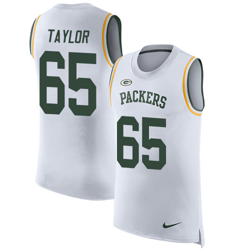 Men's Nike Green Bay Packers #65 Lane Taylor White Rush Player Name & Number Tank Top NFL Jersey