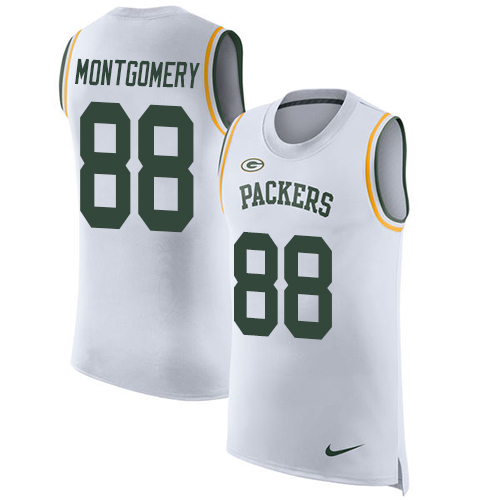 Men's Nike Green Bay Packers #88 Ty Montgomery White Rush Player Name & Number Tank Top NFL Jersey