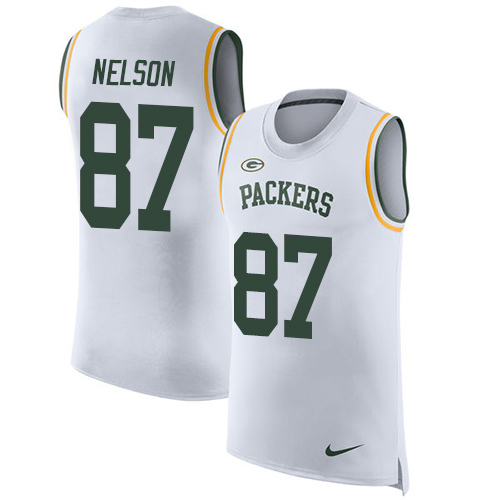 Men's Nike Green Bay Packers #87 Jordy Nelson White Rush Player Name & Number Tank Top NFL Jersey